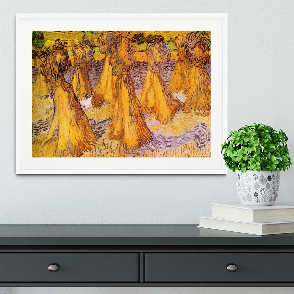 Field with Stacks of Wheat by Van Gogh Framed Print - Canvas Art Rocks - 5