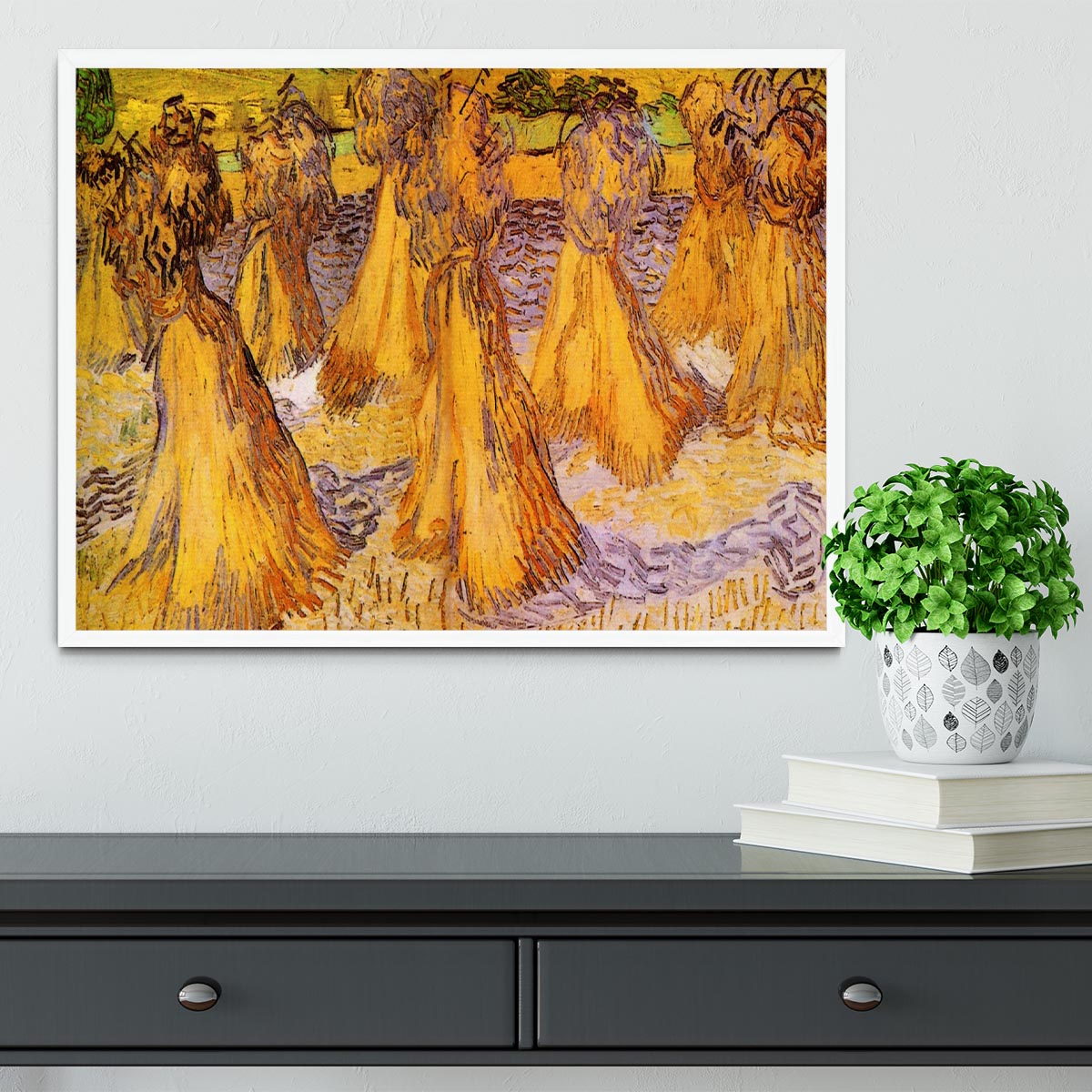 Field with Stacks of Wheat by Van Gogh Framed Print - Canvas Art Rocks -6