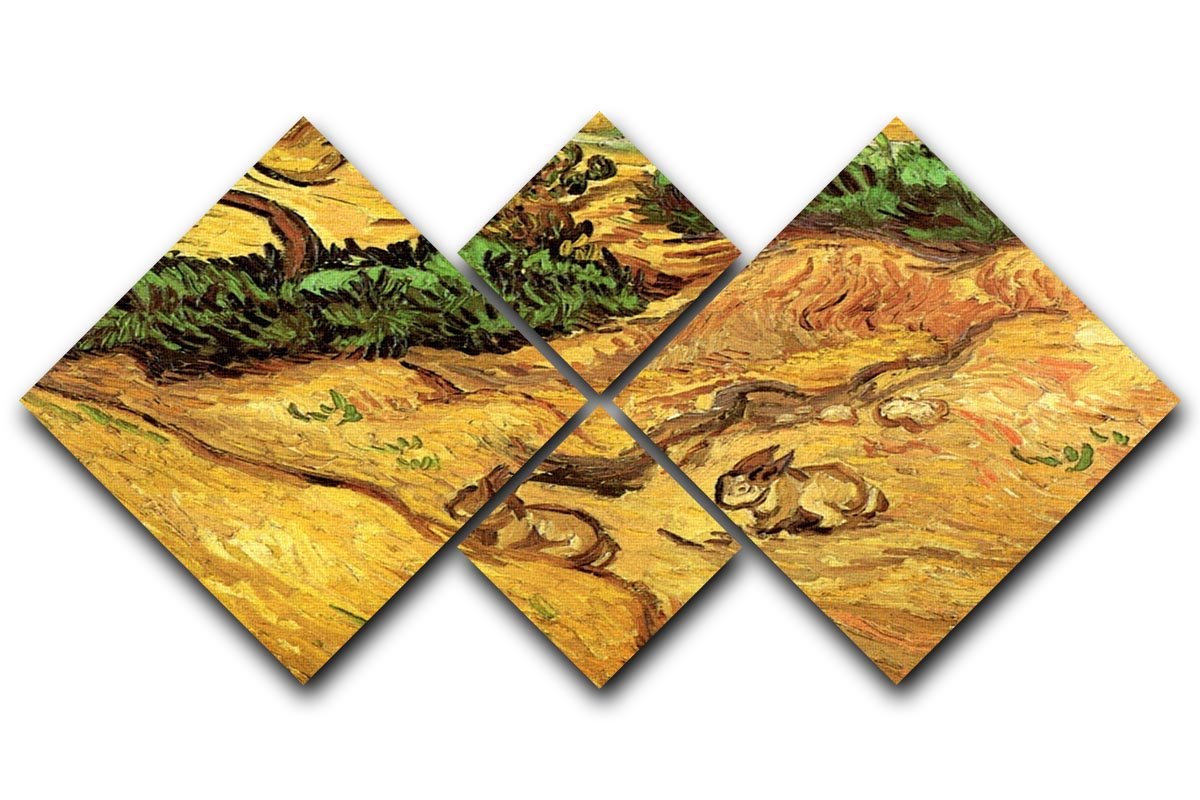 Field with Two Rabbits by Van Gogh 4 Square Multi Panel Canvas  - Canvas Art Rocks - 1