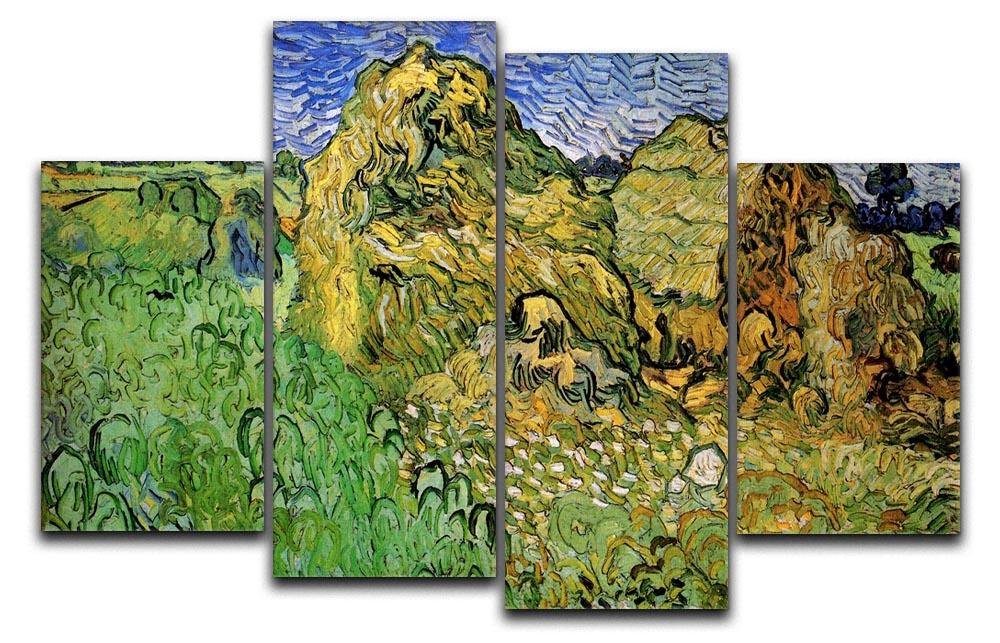 Field with Wheat Stacks by Van Gogh 4 Split Panel Canvas  - Canvas Art Rocks - 1
