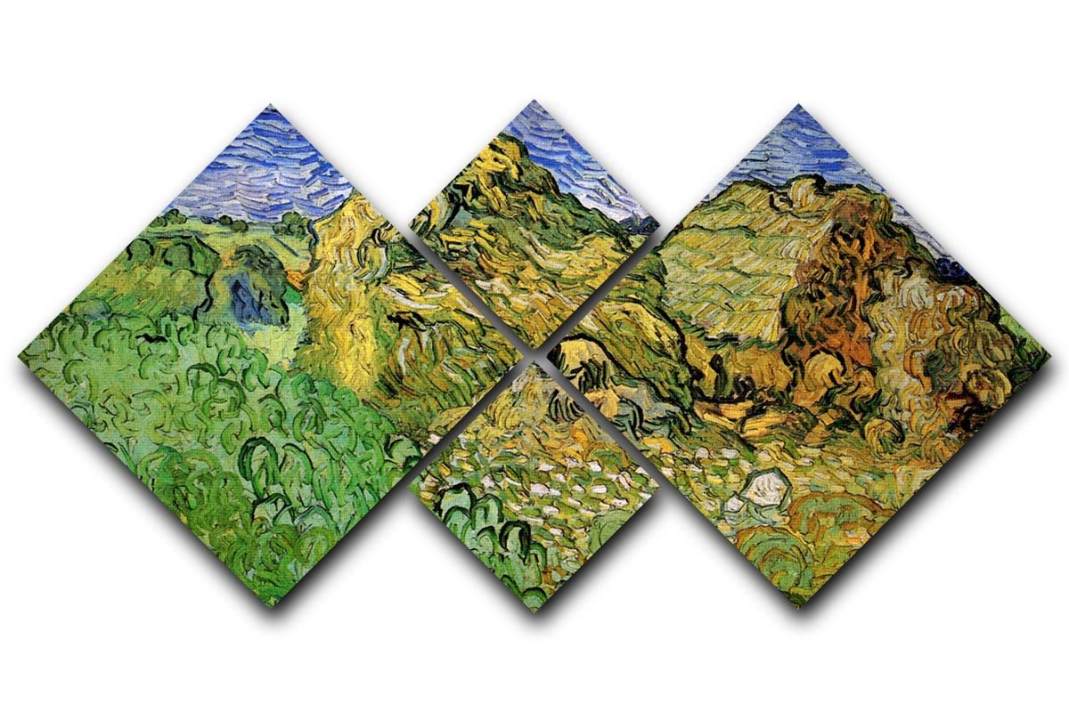 Field with Wheat Stacks by Van Gogh 4 Square Multi Panel Canvas  - Canvas Art Rocks - 1