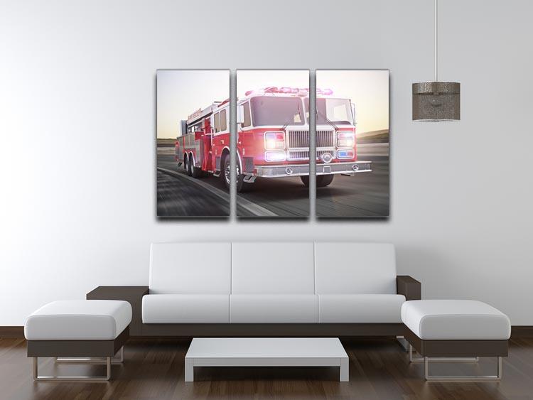 Fire truck running with lights and sirens 3 Split Panel Canvas Print - Canvas Art Rocks - 3