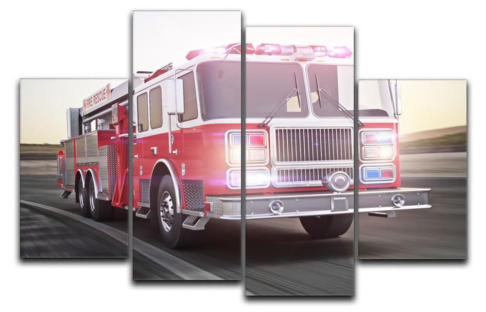 Fire truck running with lights and sirens 4 Split Panel Canvas  - Canvas Art Rocks - 1
