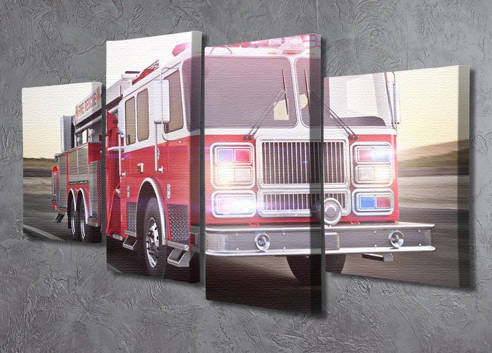 Fire truck running with lights and sirens 4 Split Panel Canvas  - Canvas Art Rocks - 2