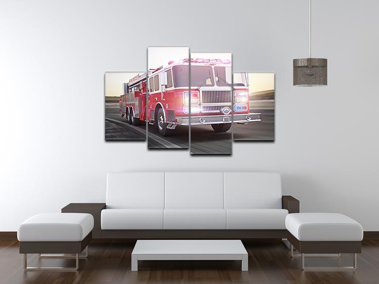 Fire truck running with lights and sirens 4 Split Panel Canvas  - Canvas Art Rocks - 3
