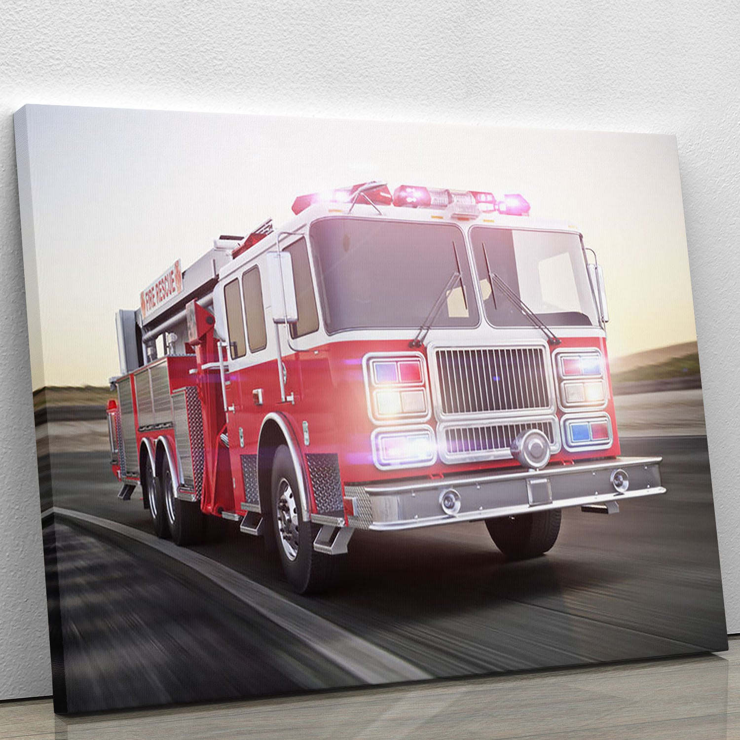 Fire truck running with lights and sirens Canvas Print or Poster - Canvas Art Rocks - 1