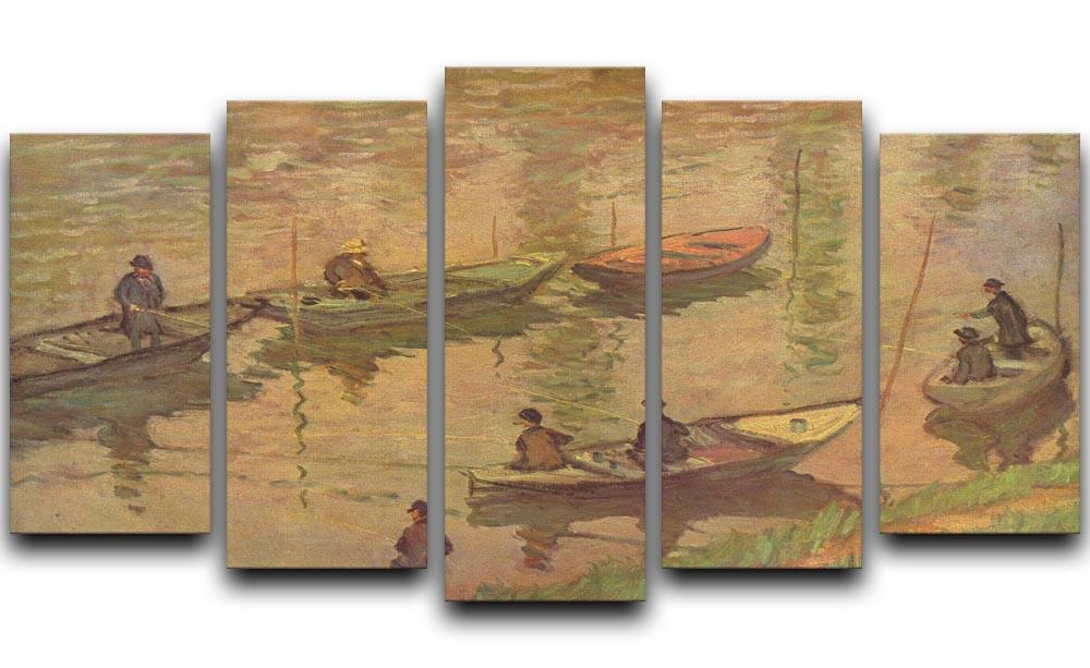 Fishermen on the Seine at Poissy by Claude_Monet 5 Split Panel Canvas  - Canvas Art Rocks - 1