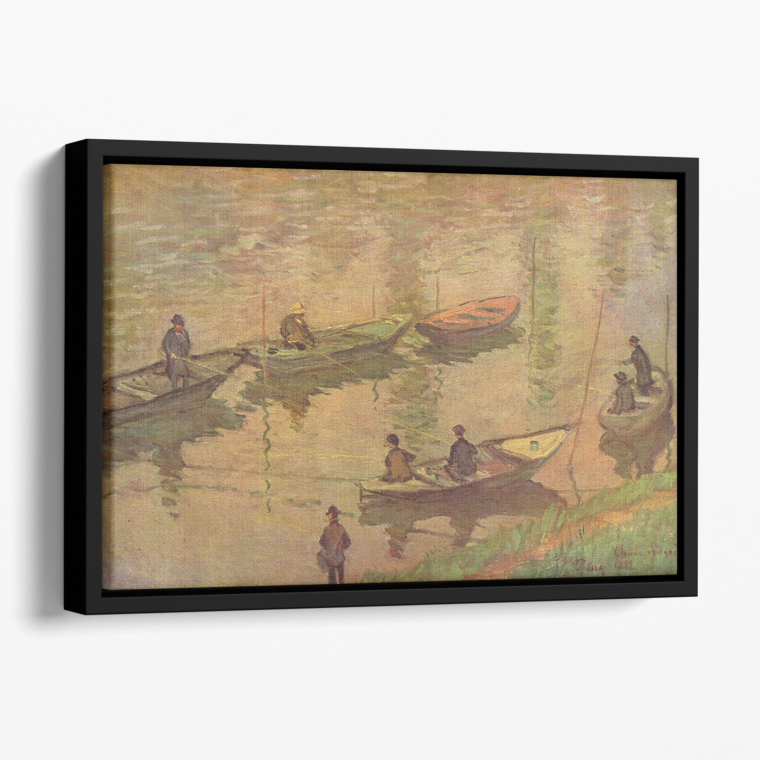 Fishermen on the Seine at Poissy by Claude_Monet Floating Framed Canvas