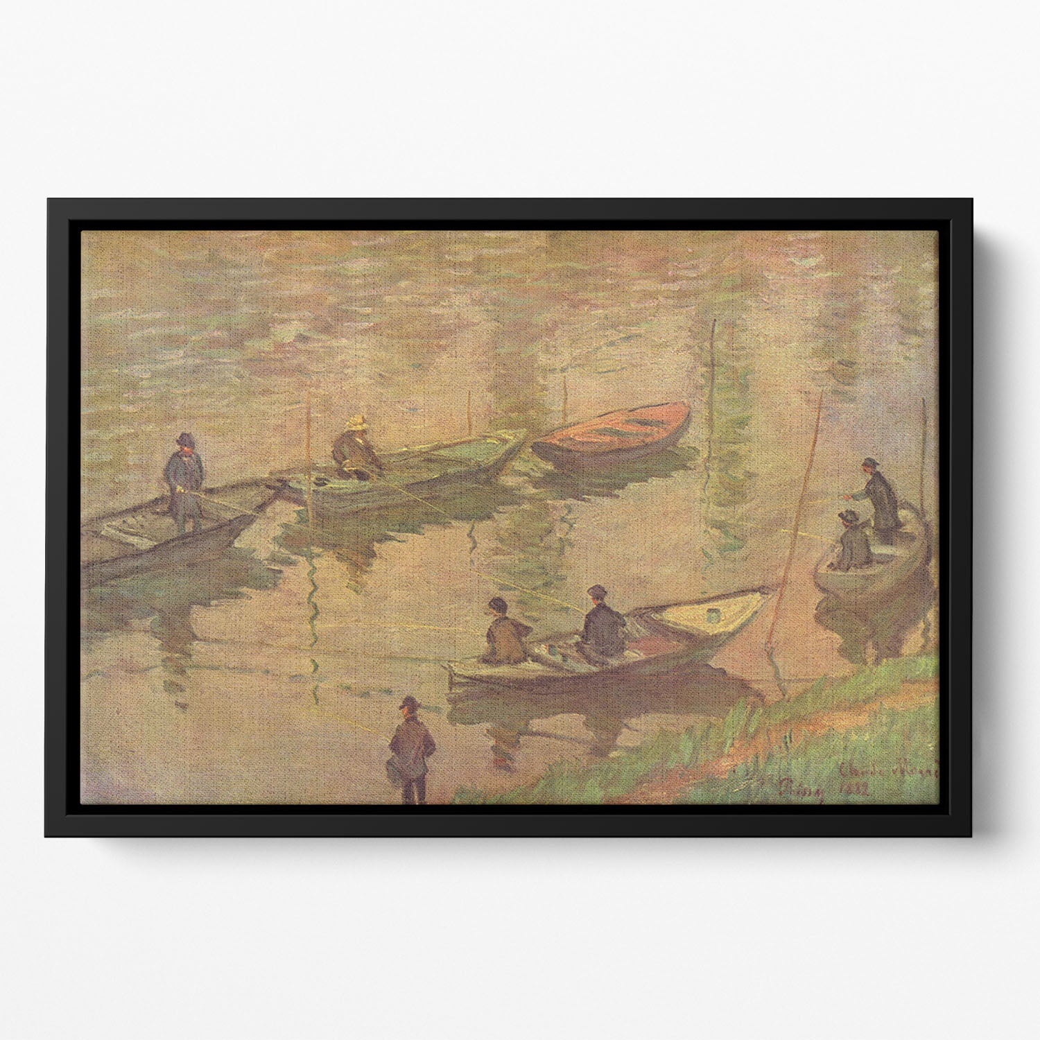 Fishermen on the Seine at Poissy by Claude_Monet Floating Framed Canvas