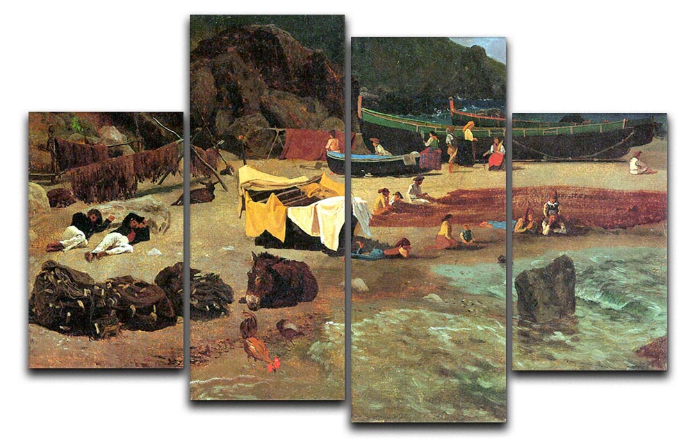 Fishing Boats on Capri by Bierstadt 4 Split Panel Canvas - Canvas Art Rocks - 1