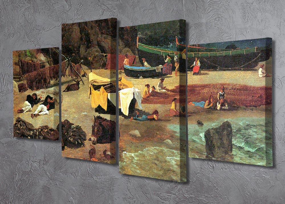 Fishing Boats on Capri by Bierstadt 4 Split Panel Canvas - Canvas Art Rocks - 2