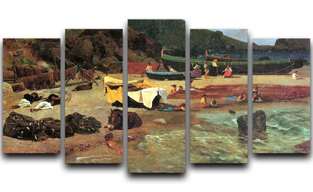 Fishing Boats on Capri by Bierstadt 5 Split Panel Canvas - Canvas Art Rocks - 1
