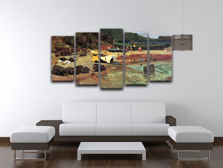Fishing Boats on Capri by Bierstadt 5 Split Panel Canvas - Canvas Art Rocks - 3
