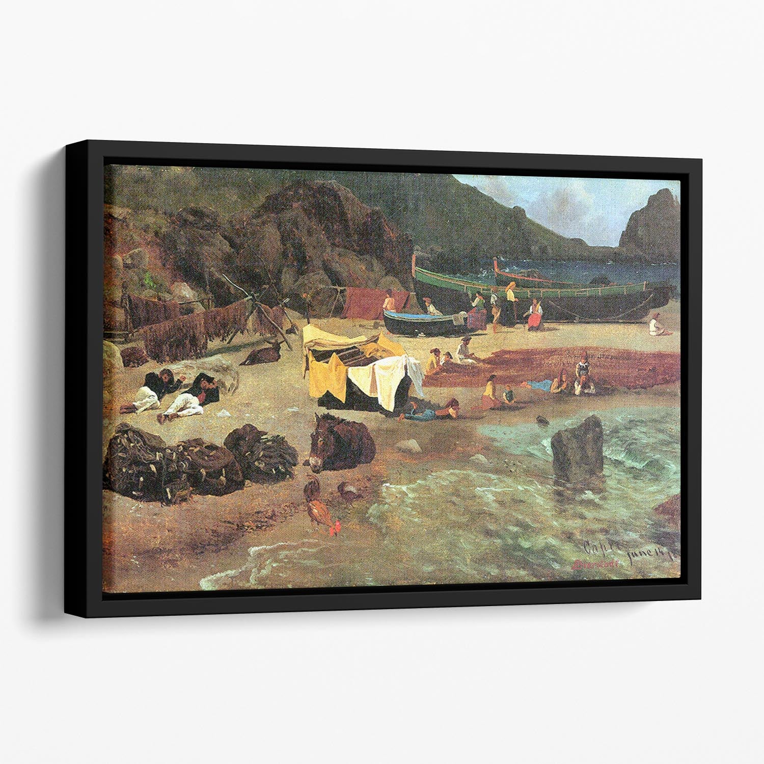 Fishing Boats on Capri by Bierstadt Floating Framed Canvas - Canvas Art Rocks - 1
