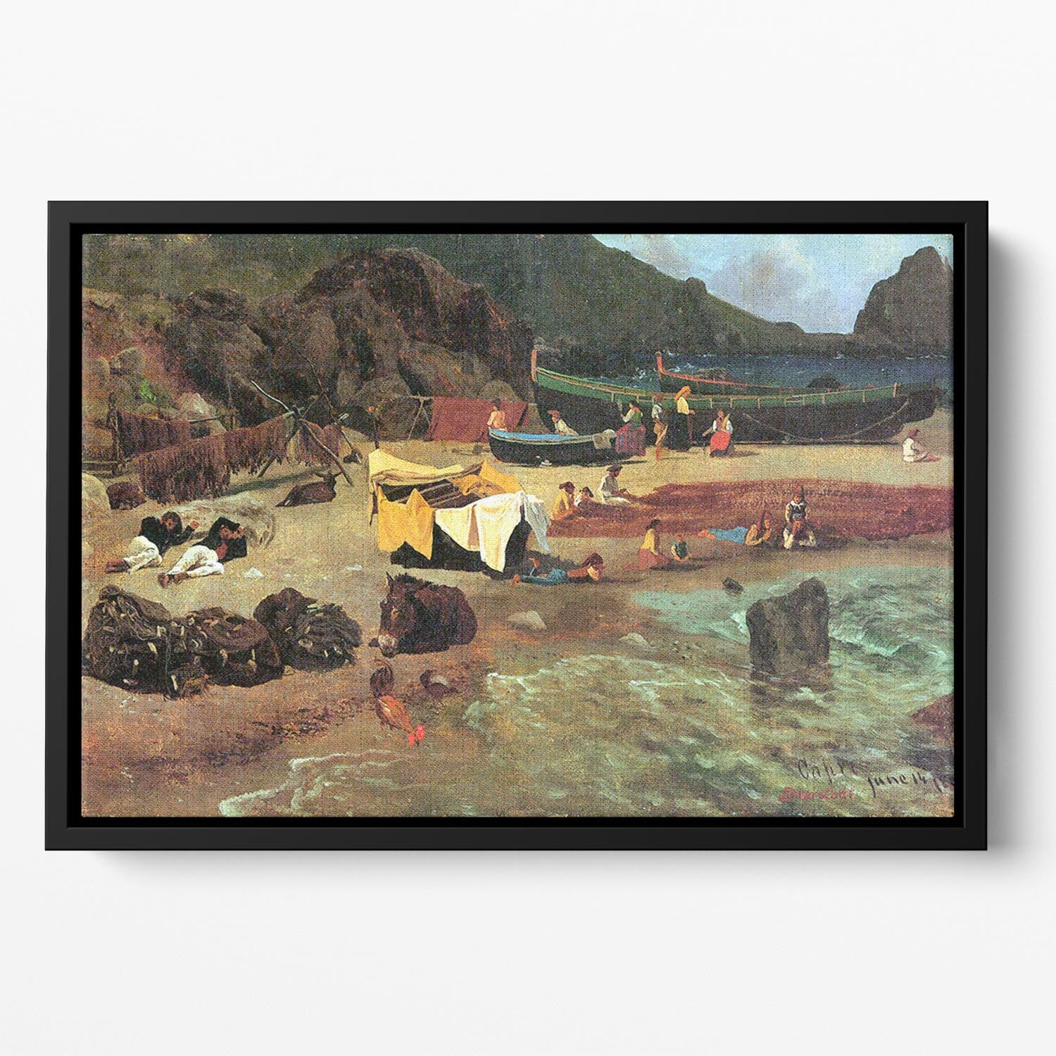 Fishing Boats on Capri by Bierstadt Floating Framed Canvas - Canvas Art Rocks - 2