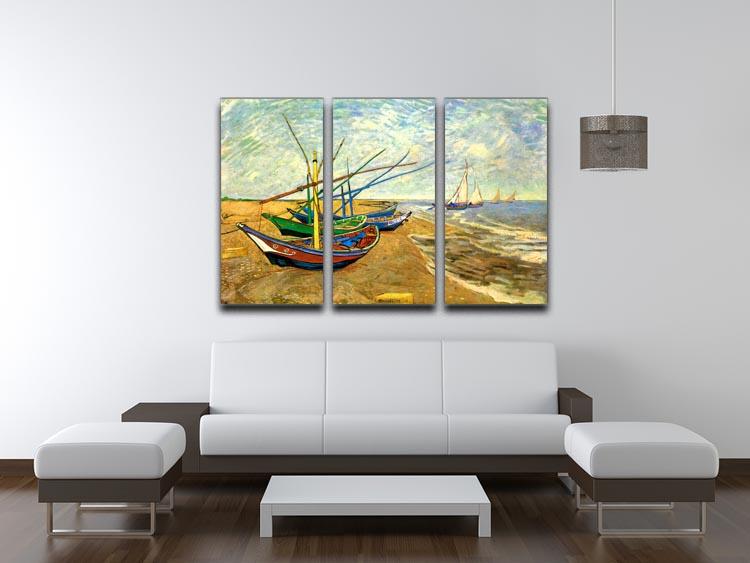 Fishing Boats on the Beach at Saintes-Maries by Van Gogh 3 Split Panel Canvas Print - Canvas Art Rocks - 4