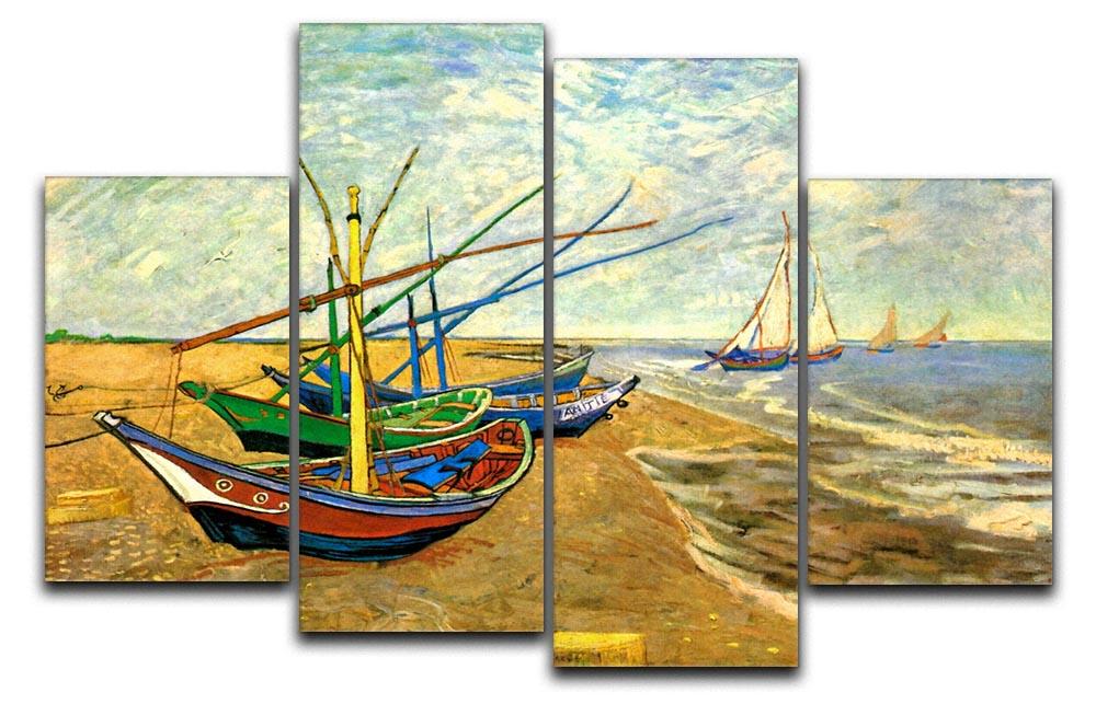 Fishing Boats on the Beach at Saintes-Maries by Van Gogh 4 Split Panel Canvas  - Canvas Art Rocks - 1