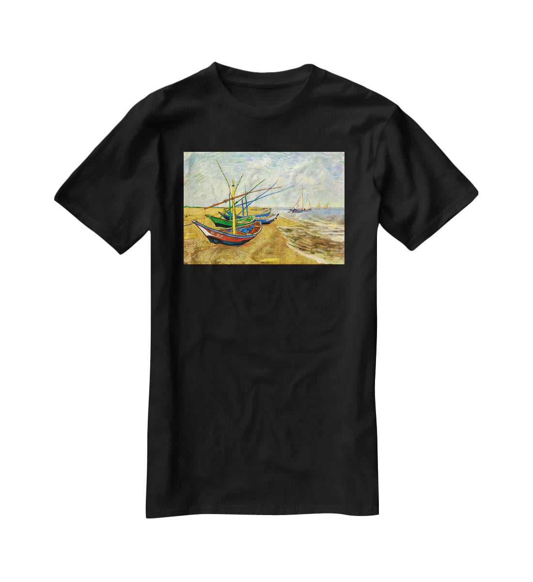 Fishing Boats on the Beach at Saintes-Maries by Van Gogh T-Shirt - Canvas Art Rocks - 1