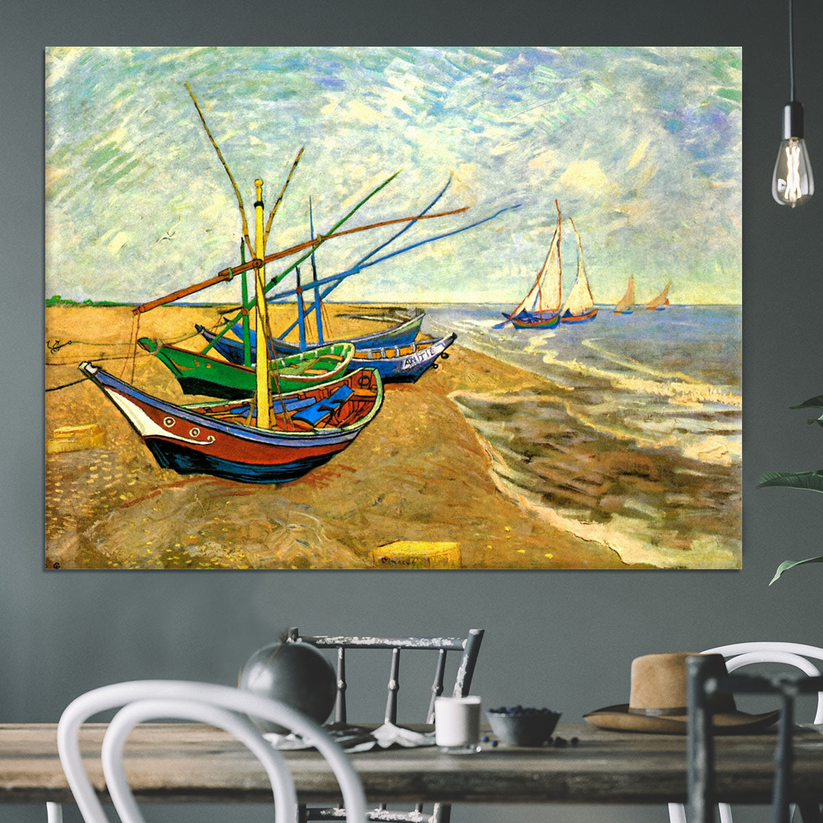 Fishing Boats on the Beach at Saintes-Maries by Van Gogh Canvas Print or Poster - Canvas Art Rocks - 3