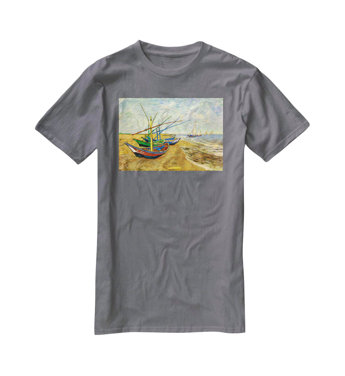 Fishing Boats on the Beach at Saintes-Maries by Van Gogh T-Shirt - Canvas Art Rocks - 3