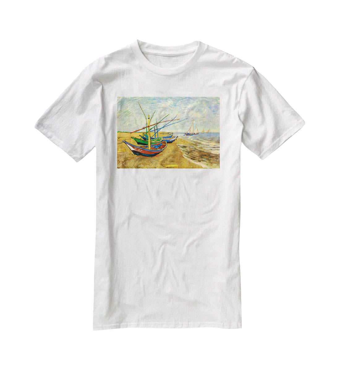 Fishing Boats on the Beach at Saintes-Maries by Van Gogh T-Shirt - Canvas Art Rocks - 5