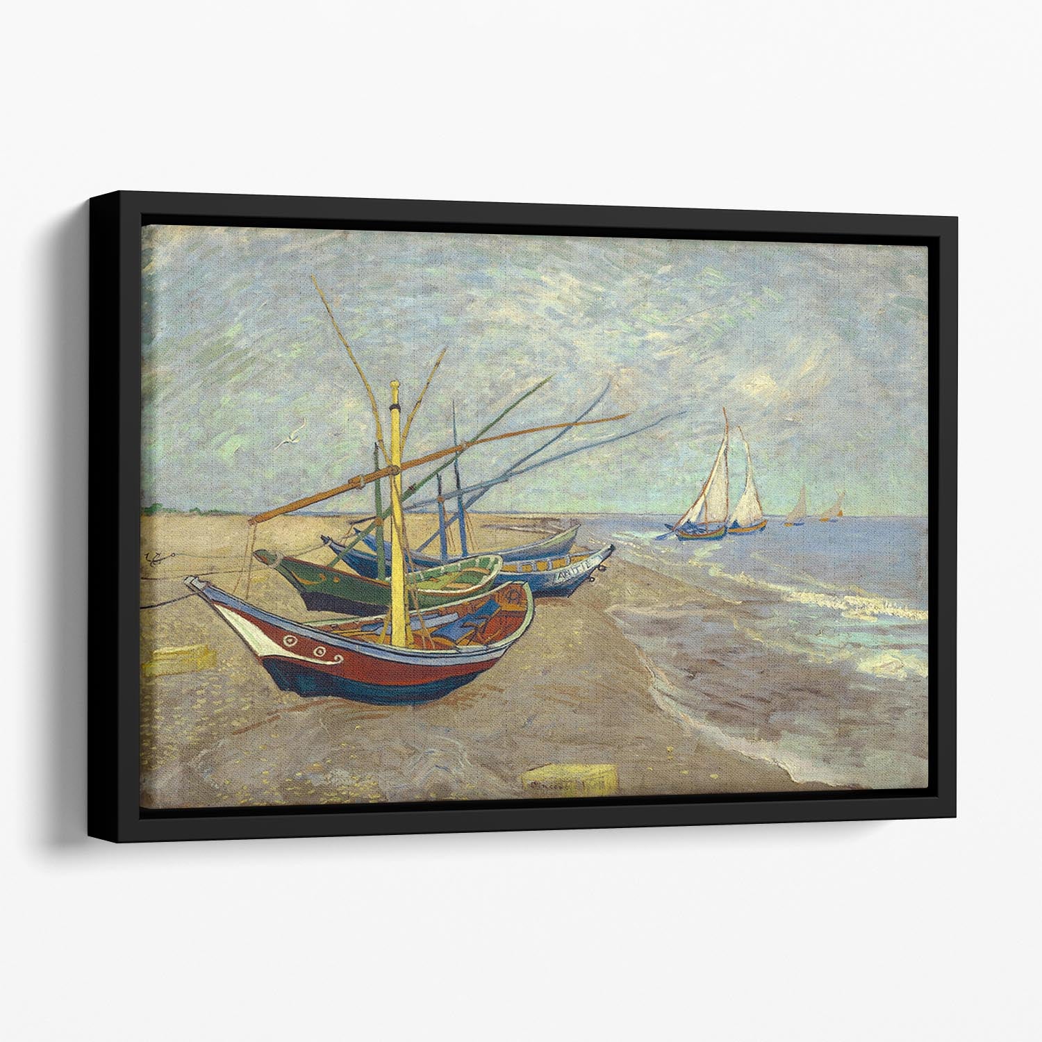 Fishing boats at Sainte Marie Floating Framed Canvas