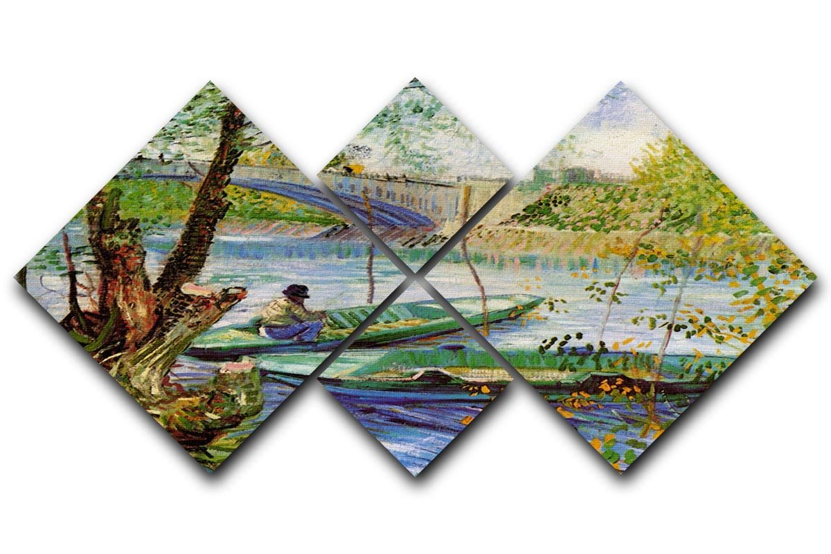 Fishing in Spring by Van Gogh 4 Square Multi Panel Canvas  - Canvas Art Rocks - 1