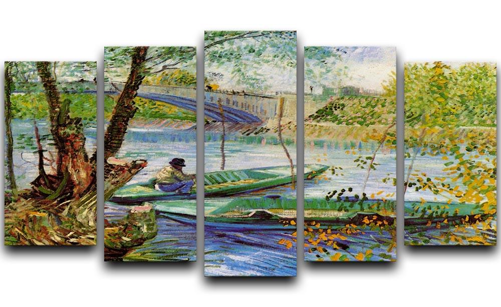 Fishing in Spring by Van Gogh 5 Split Panel Canvas  - Canvas Art Rocks - 1