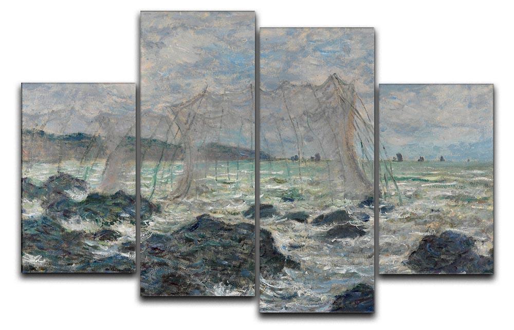 Fishing nets at Pourville by Monet 4 Split Panel Canvas  - Canvas Art Rocks - 1
