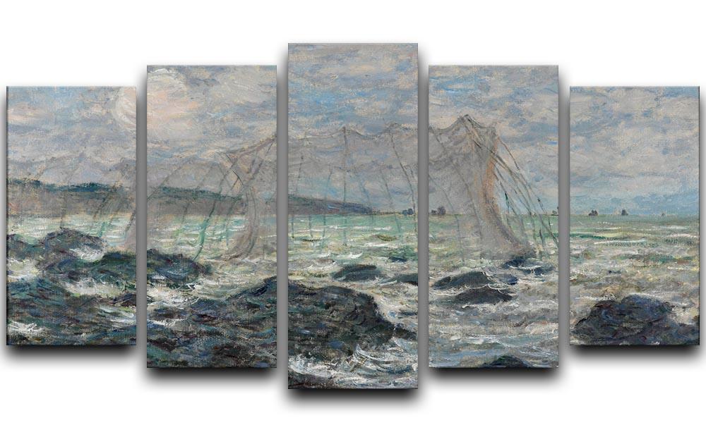 Fishing nets at Pourville by Monet 5 Split Panel Canvas  - Canvas Art Rocks - 1