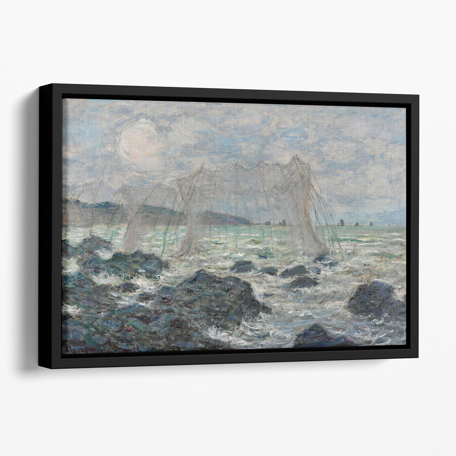 Fishing nets at Pourville by Monet Floating Framed Canvas