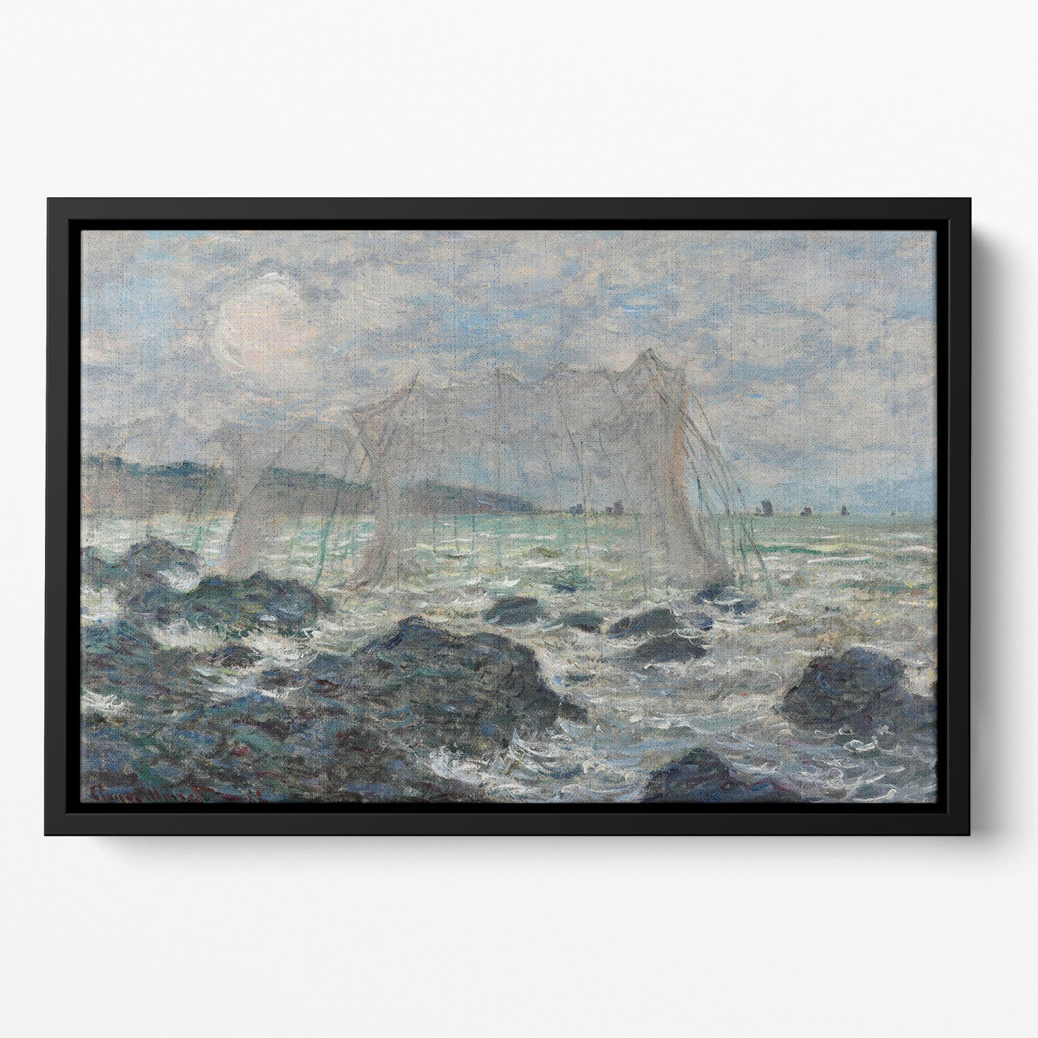 Fishing nets at Pourville by Monet Floating Framed Canvas