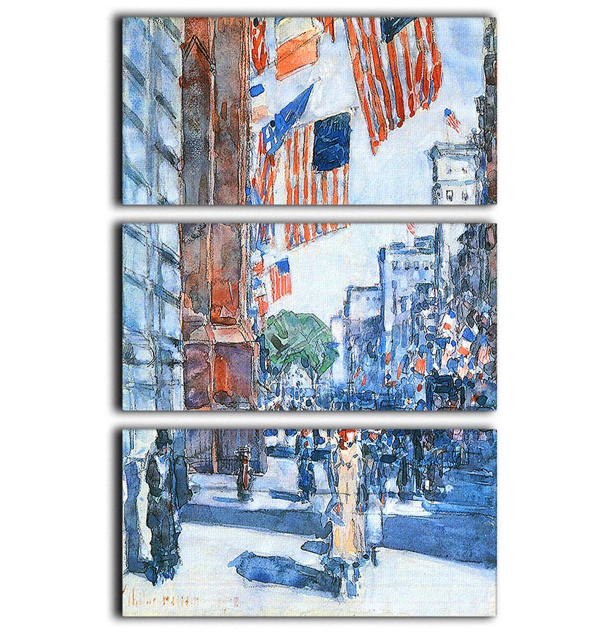 Flags Fifth Avenue by Hassam 3 Split Panel Canvas Print - Canvas Art Rocks - 1