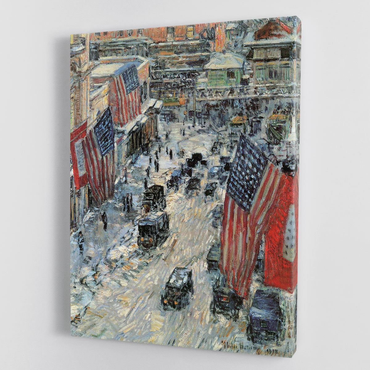 Flags on Fifth Avenue Winter 1918 by Hassam Canvas Print or Poster - Canvas Art Rocks - 1