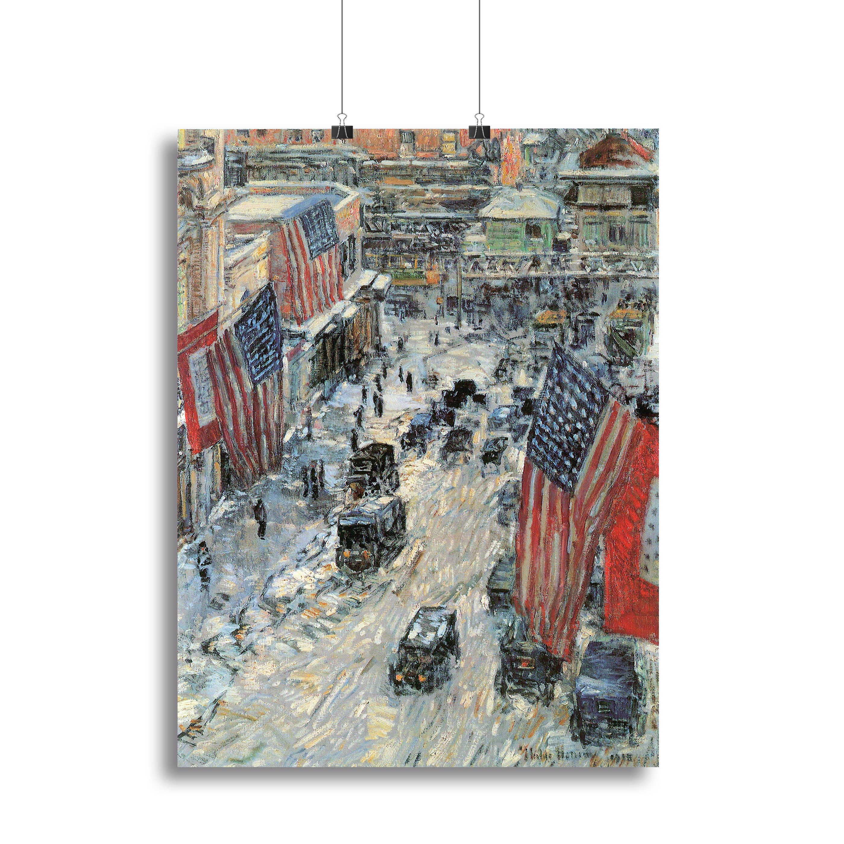 Flags on Fifth Avenue Winter 1918 by Hassam Canvas Print or Poster - Canvas Art Rocks - 2