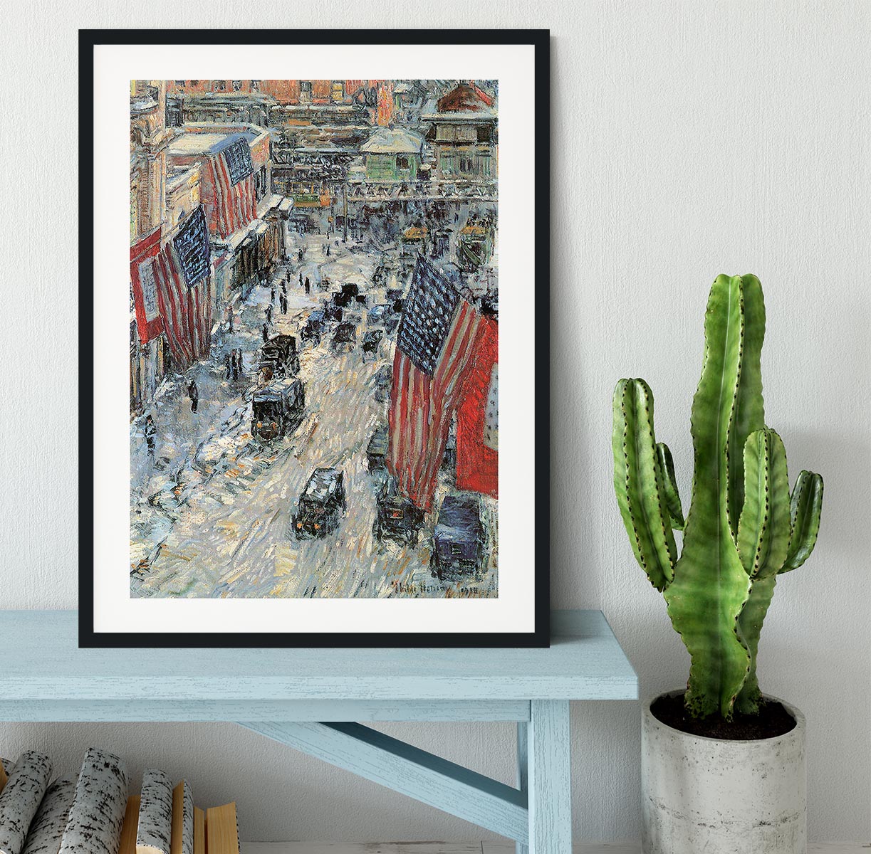 Flags on Fifth Avenue Winter 1918 by Hassam Framed Print - Canvas Art Rocks - 1