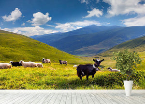 Flock of sheep and goat in the mountains Wall Mural Wallpaper - Canvas Art Rocks - 4