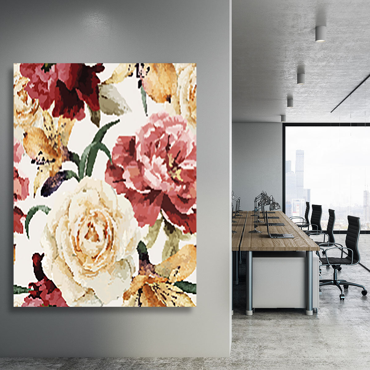 Floral pattern with roses Canvas Print or Poster - Canvas Art Rocks - 3