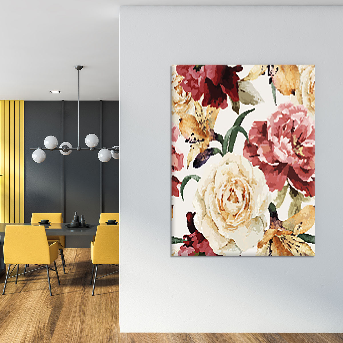 Floral pattern with roses Canvas Print or Poster - Canvas Art Rocks - 4