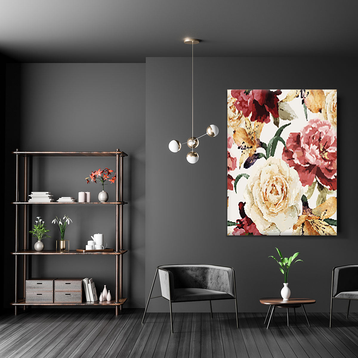 Floral pattern with roses Canvas Print or Poster - Canvas Art Rocks - 5