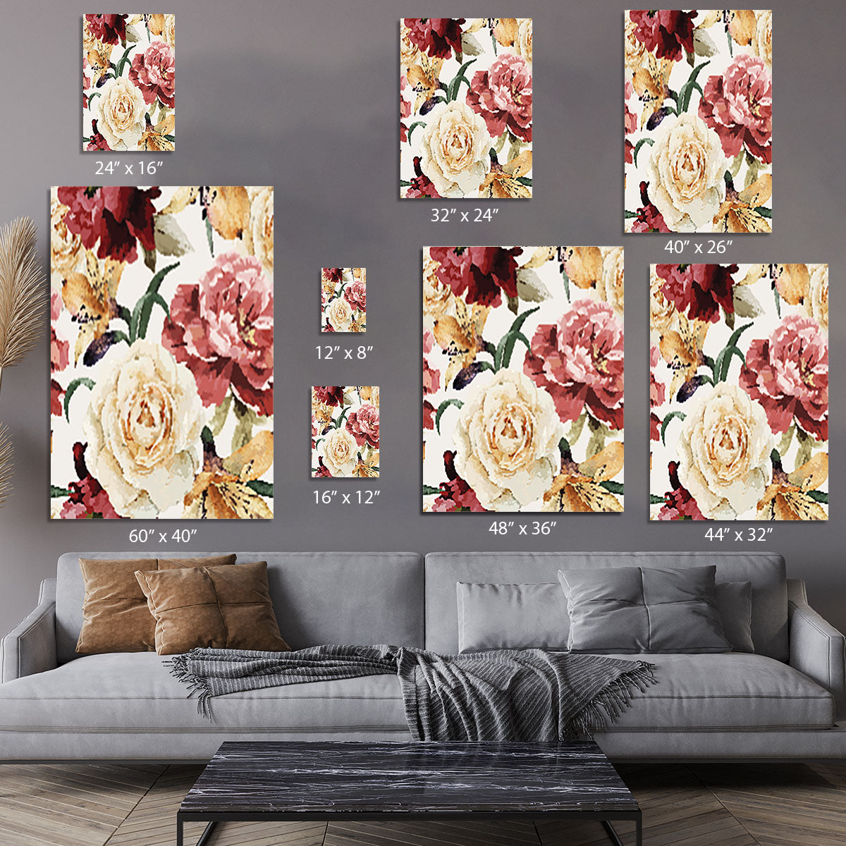 Floral pattern with roses Canvas Print or Poster - Canvas Art Rocks - 7