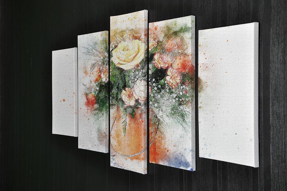 Flower Painting 5 Split Panel Canvas - Canvas Art Rocks - 2