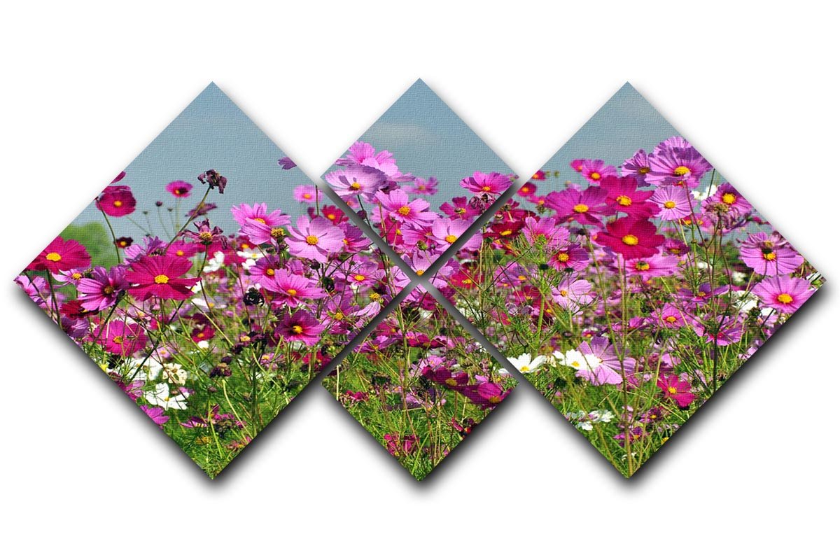 Flower field with blue sky 4 Square Multi Panel Canvas  - Canvas Art Rocks - 1