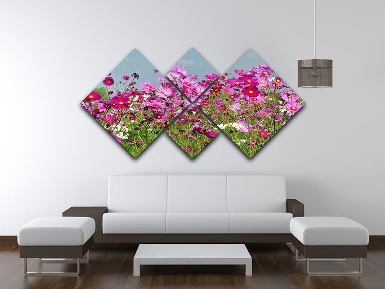 Flower field with blue sky 4 Square Multi Panel Canvas  - Canvas Art Rocks - 3