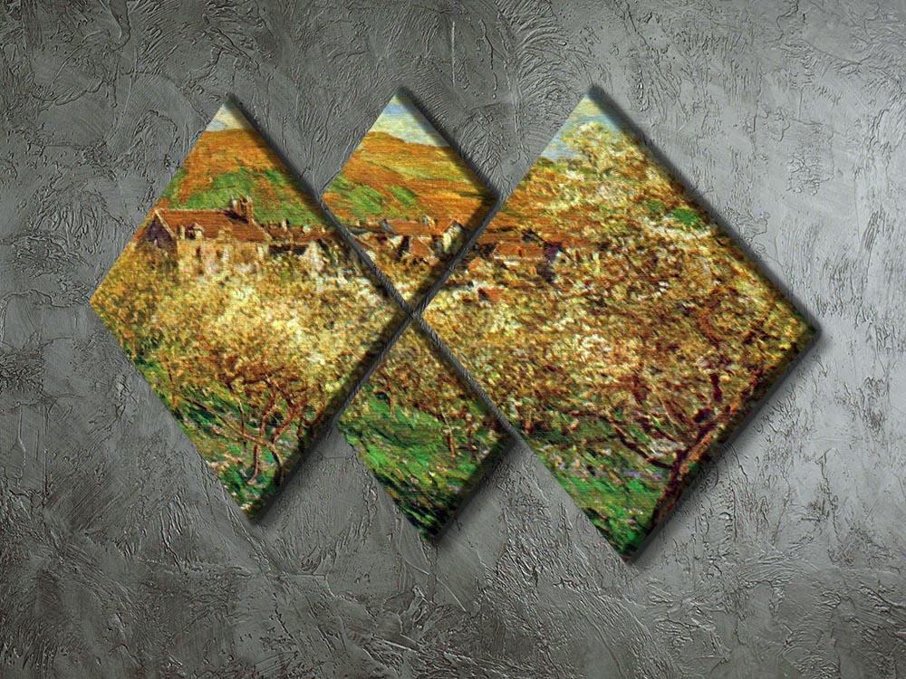 Flowering apple trees by Monet 4 Square Multi Panel Canvas - Canvas Art Rocks - 2