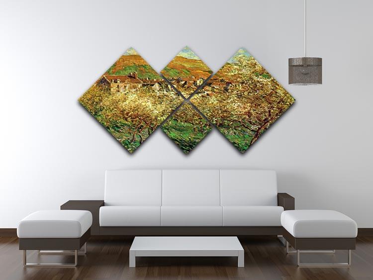 Flowering apple trees by Monet 4 Square Multi Panel Canvas - Canvas Art Rocks - 3