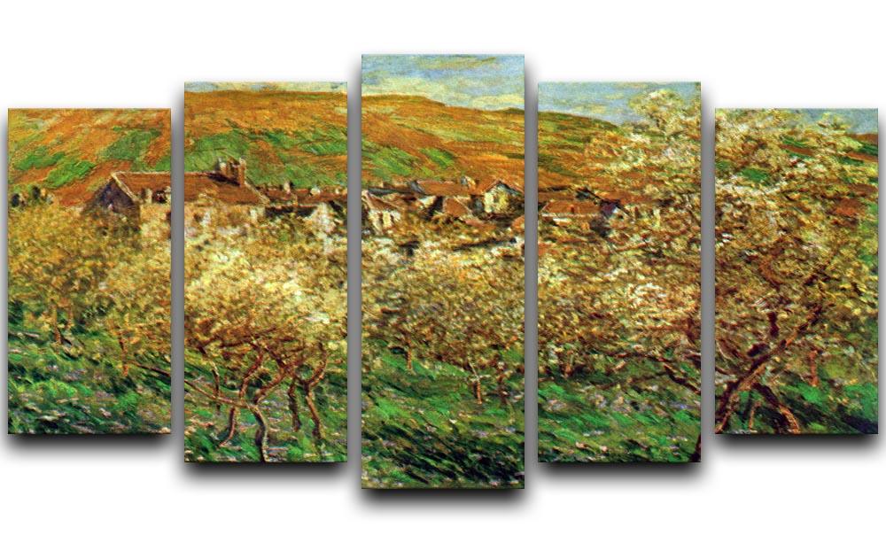 Flowering apple trees by Monet 5 Split Panel Canvas  - Canvas Art Rocks - 1