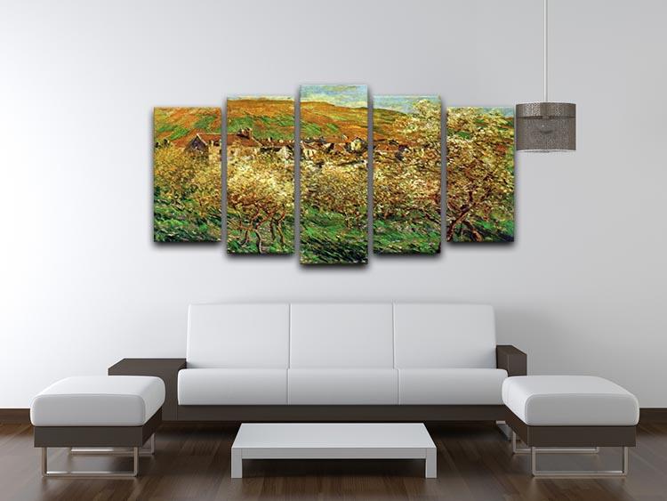 Flowering apple trees by Monet 5 Split Panel Canvas - Canvas Art Rocks - 3