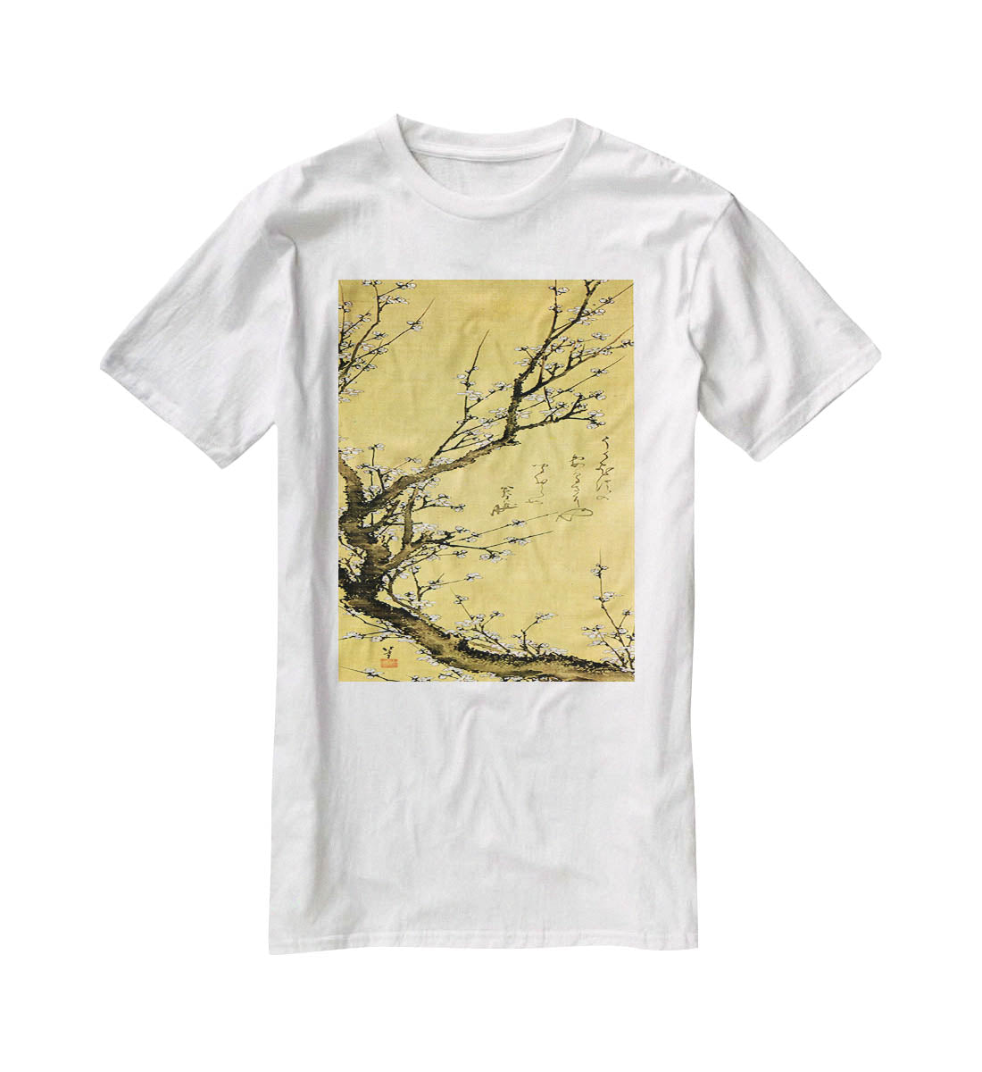 Flowering plum by Hokusai T-Shirt - Canvas Art Rocks - 5