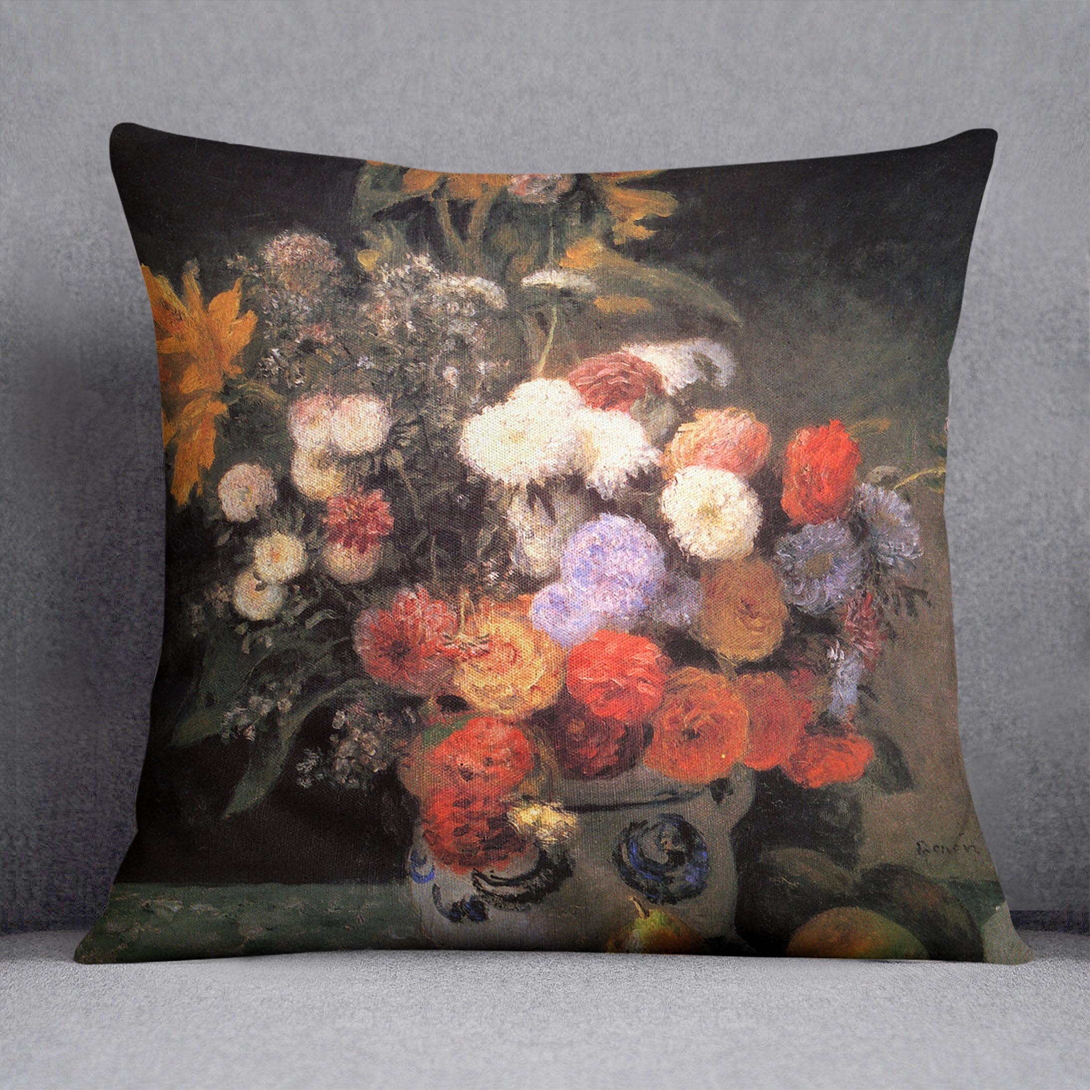Flowers in a vase by Renoir Cushion